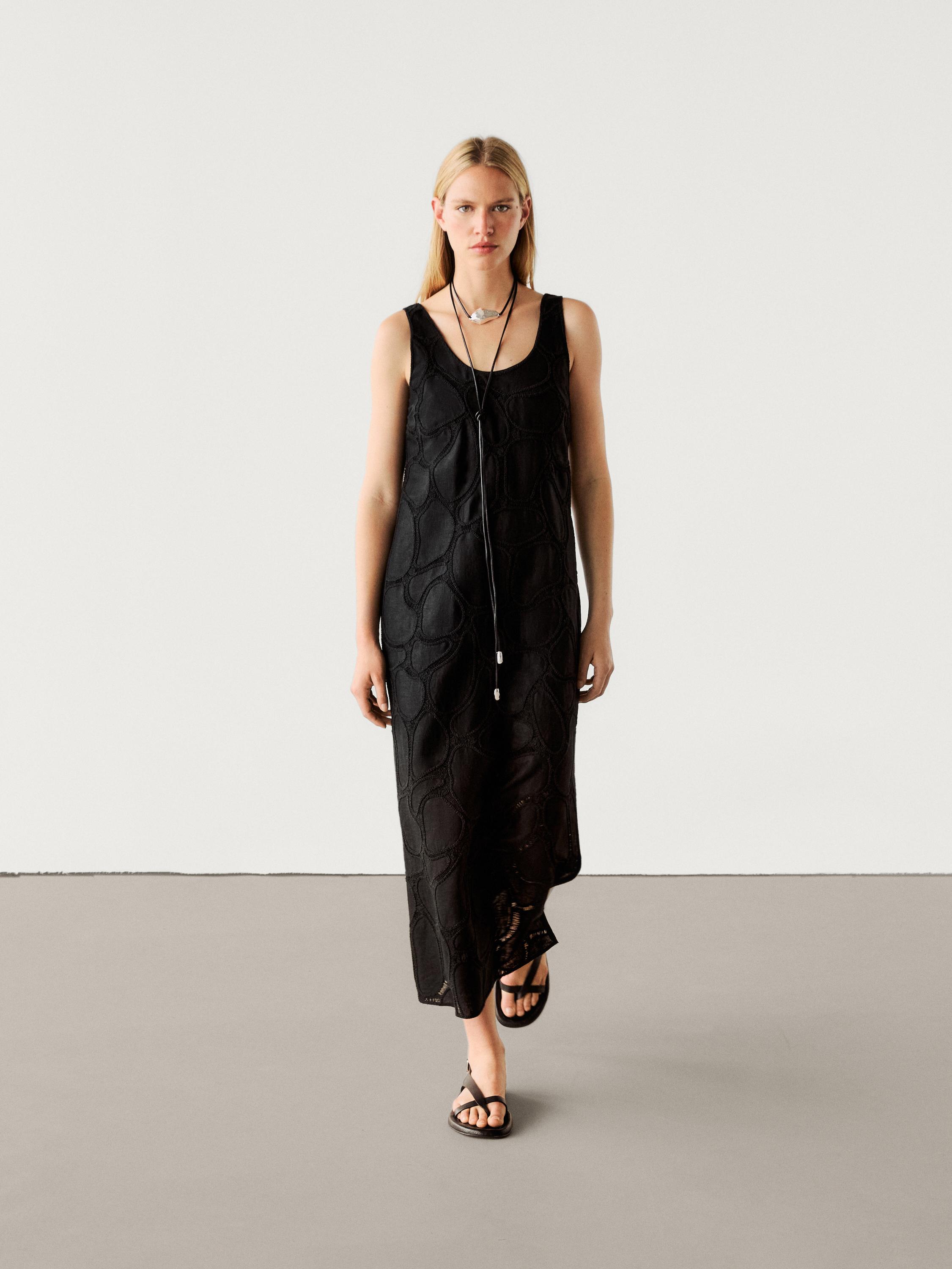 Midi dress with embroidered detail Massimo Dutti