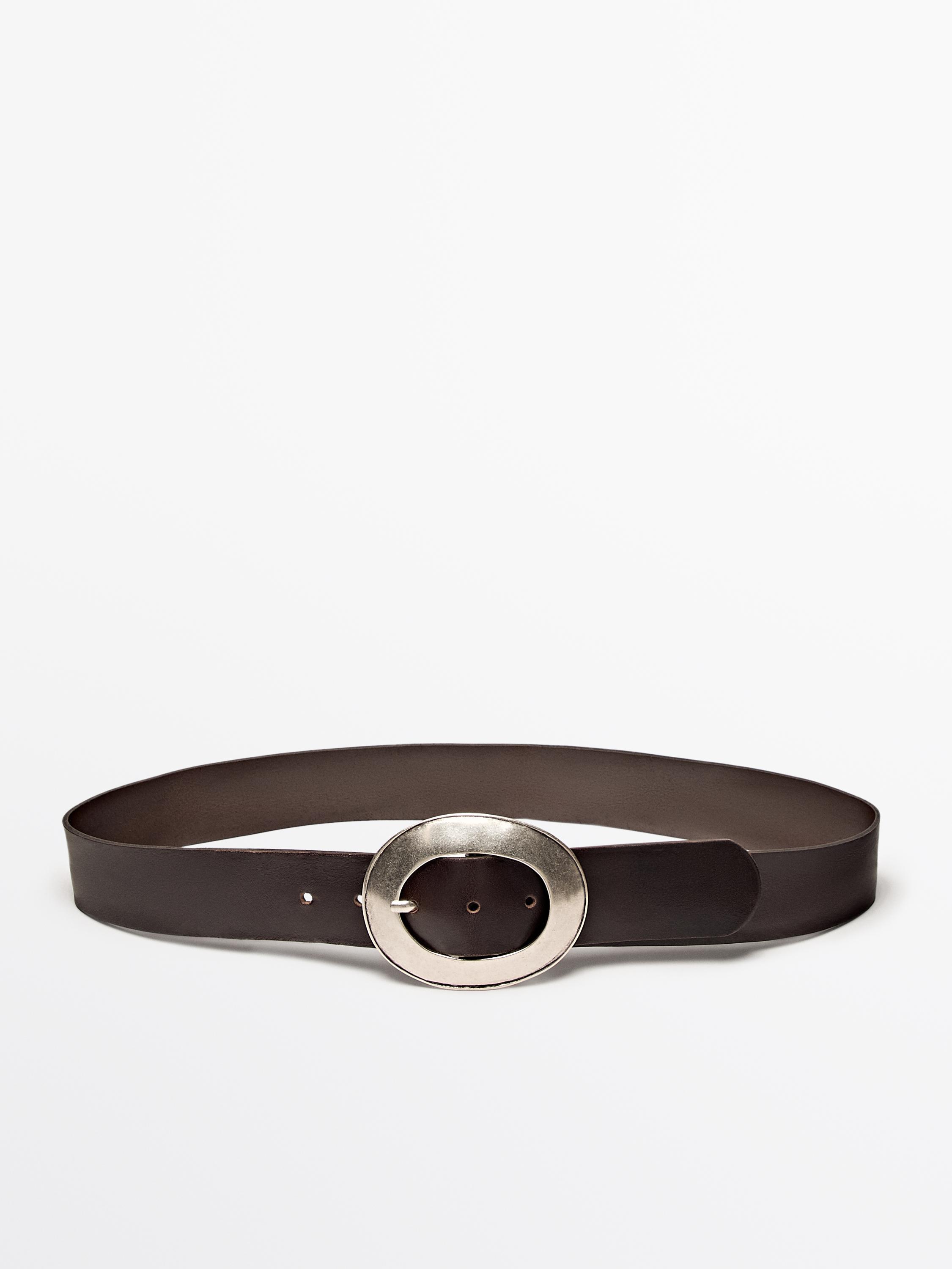 Nappa leather belt with oval buckle Massimo Dutti