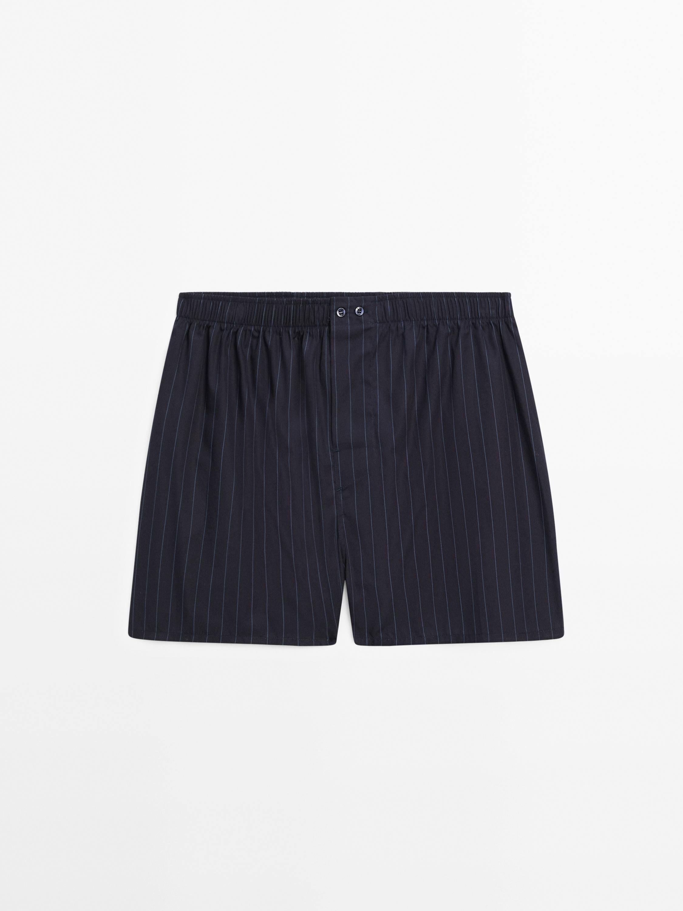 Navy blue striped poplin boxers Massimo Dutti