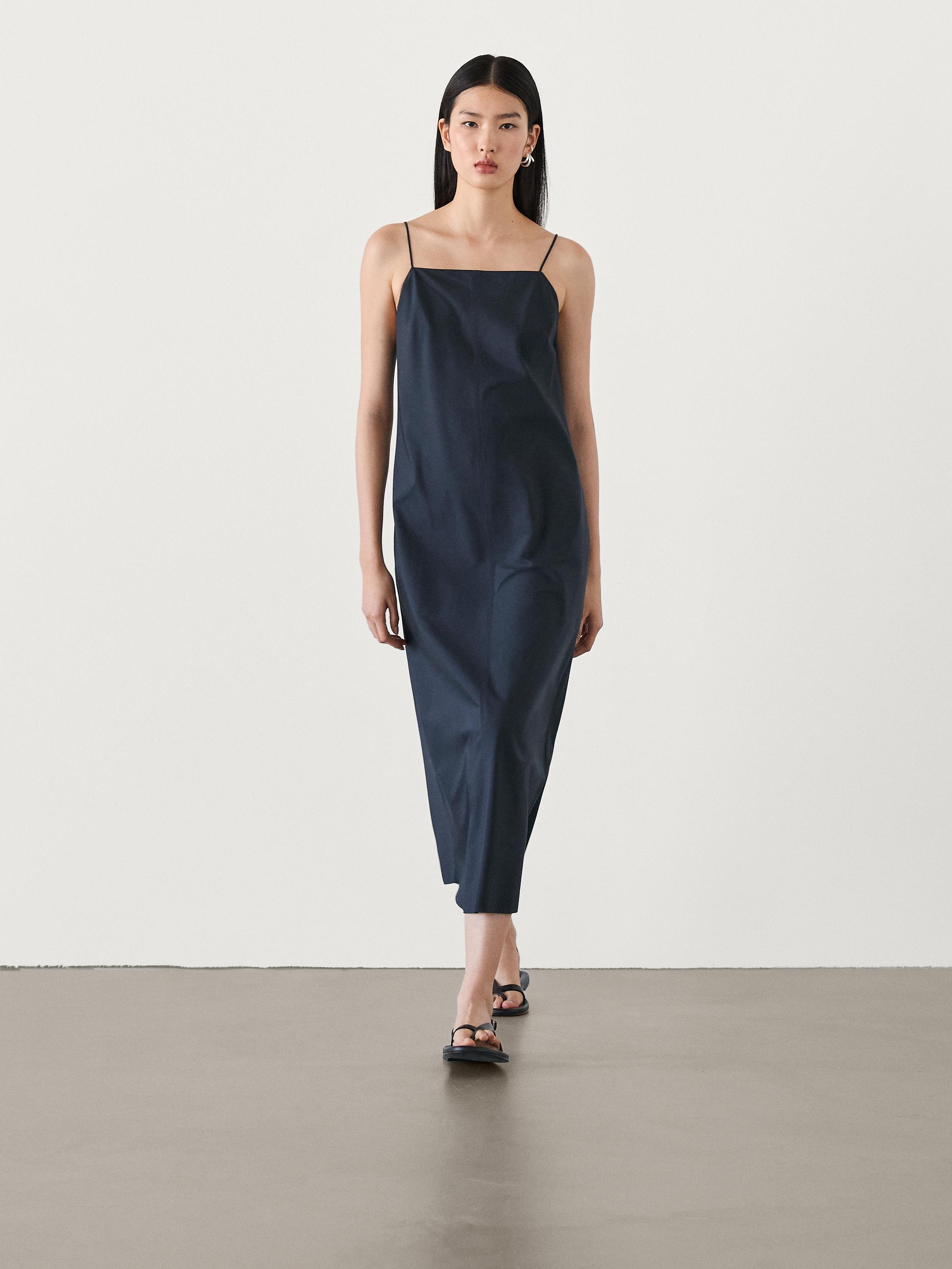 Poplin midi dress with straps Massimo Dutti