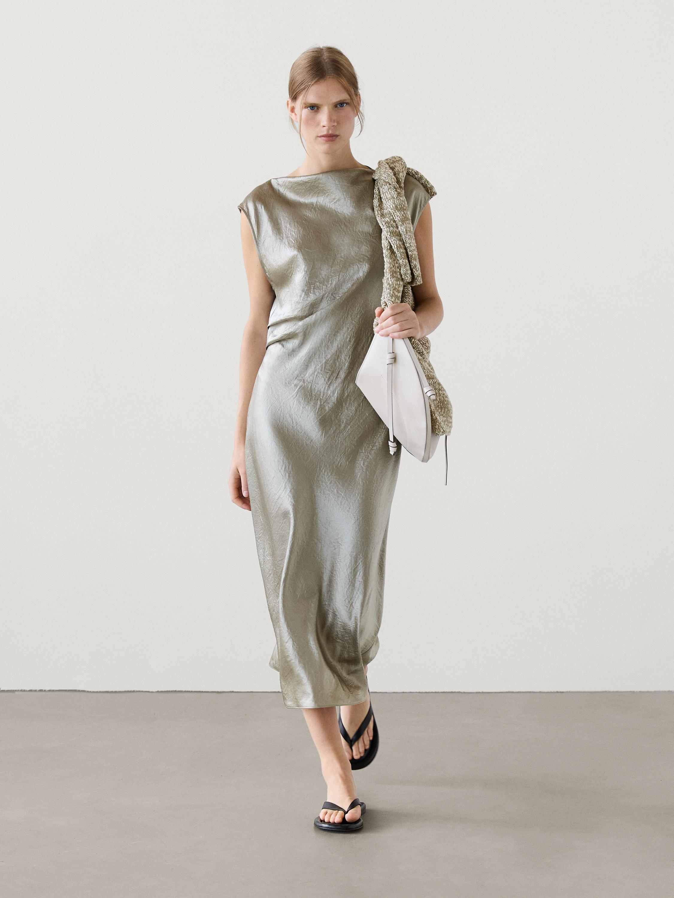 Satin midi dress with cowl neckline Massimo Dutti