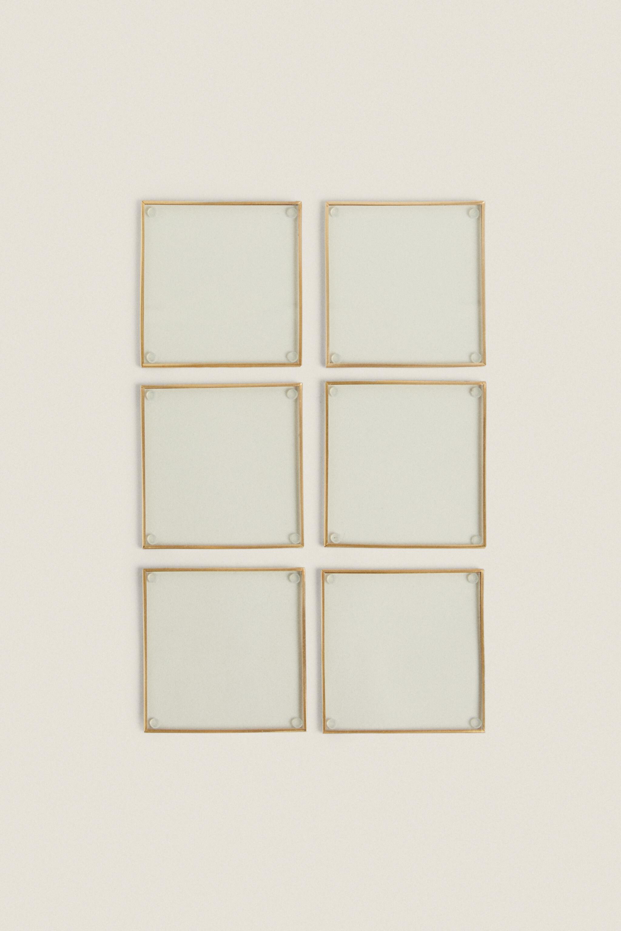 SET OF 6 GLASS COASTERS WITH METAL TRIM Zara Home