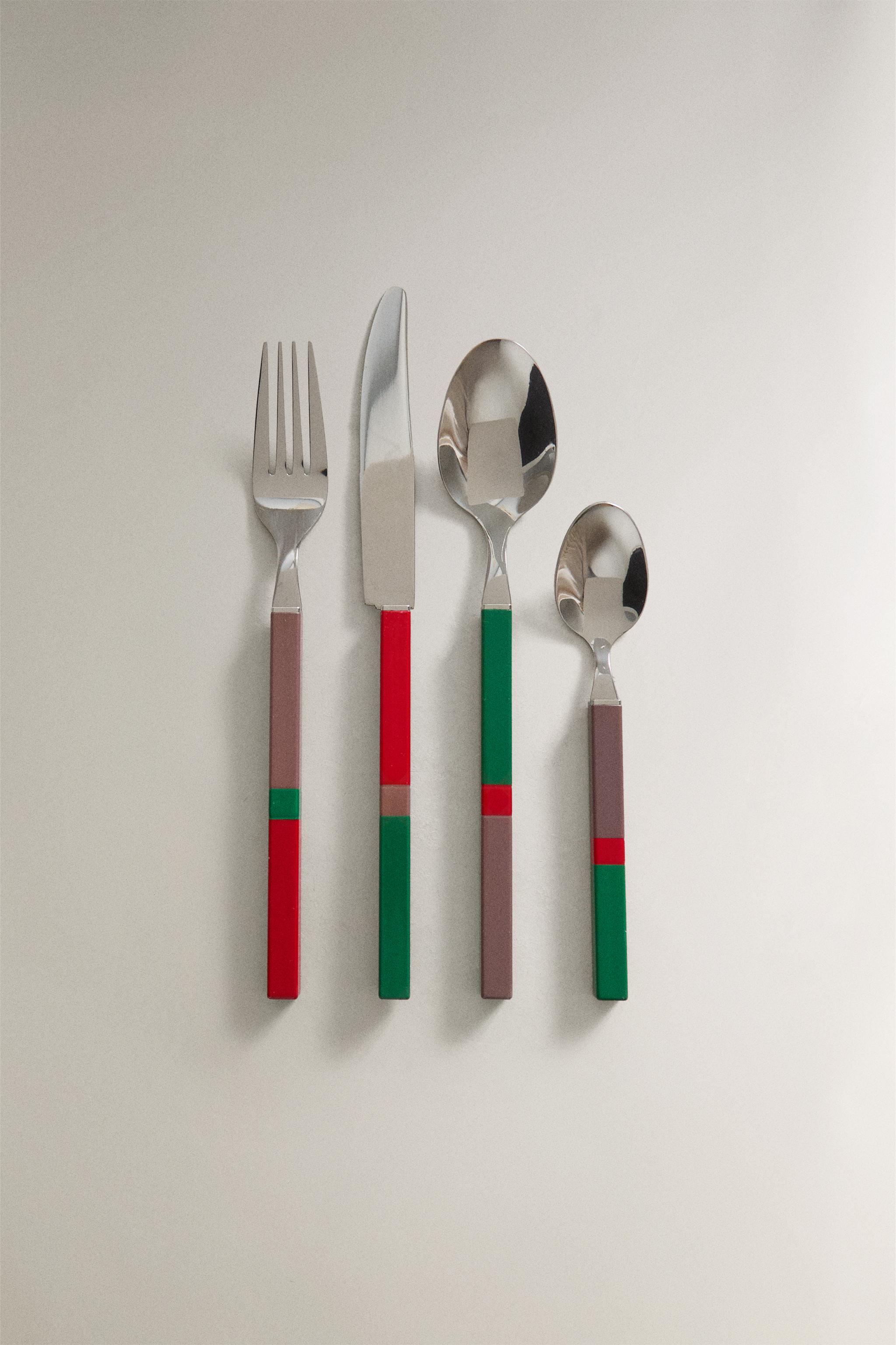 SET OF FLATWARE WITH MULTICOLORED RESIN HANDLE (SET OF 4) x COLLAGERIE Zara Home