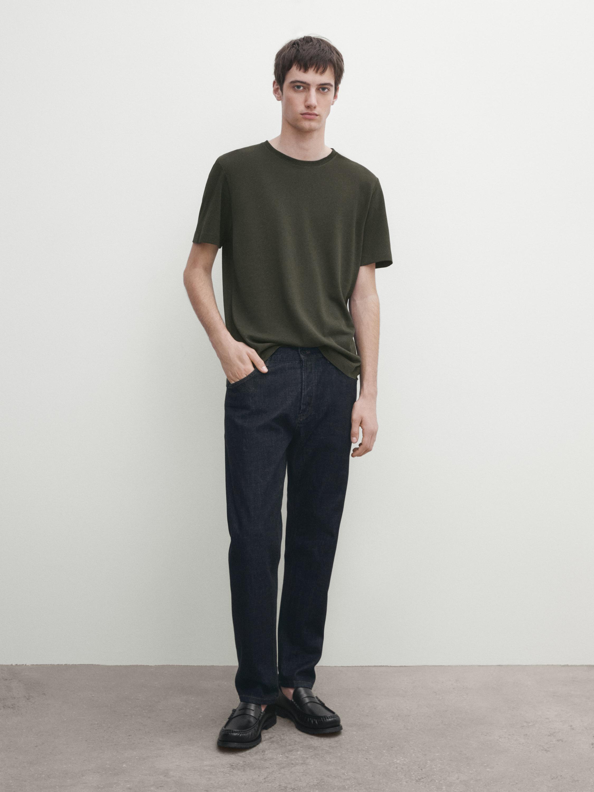 Short sleeve linen and cotton blend T-shirt Massimo Dutti