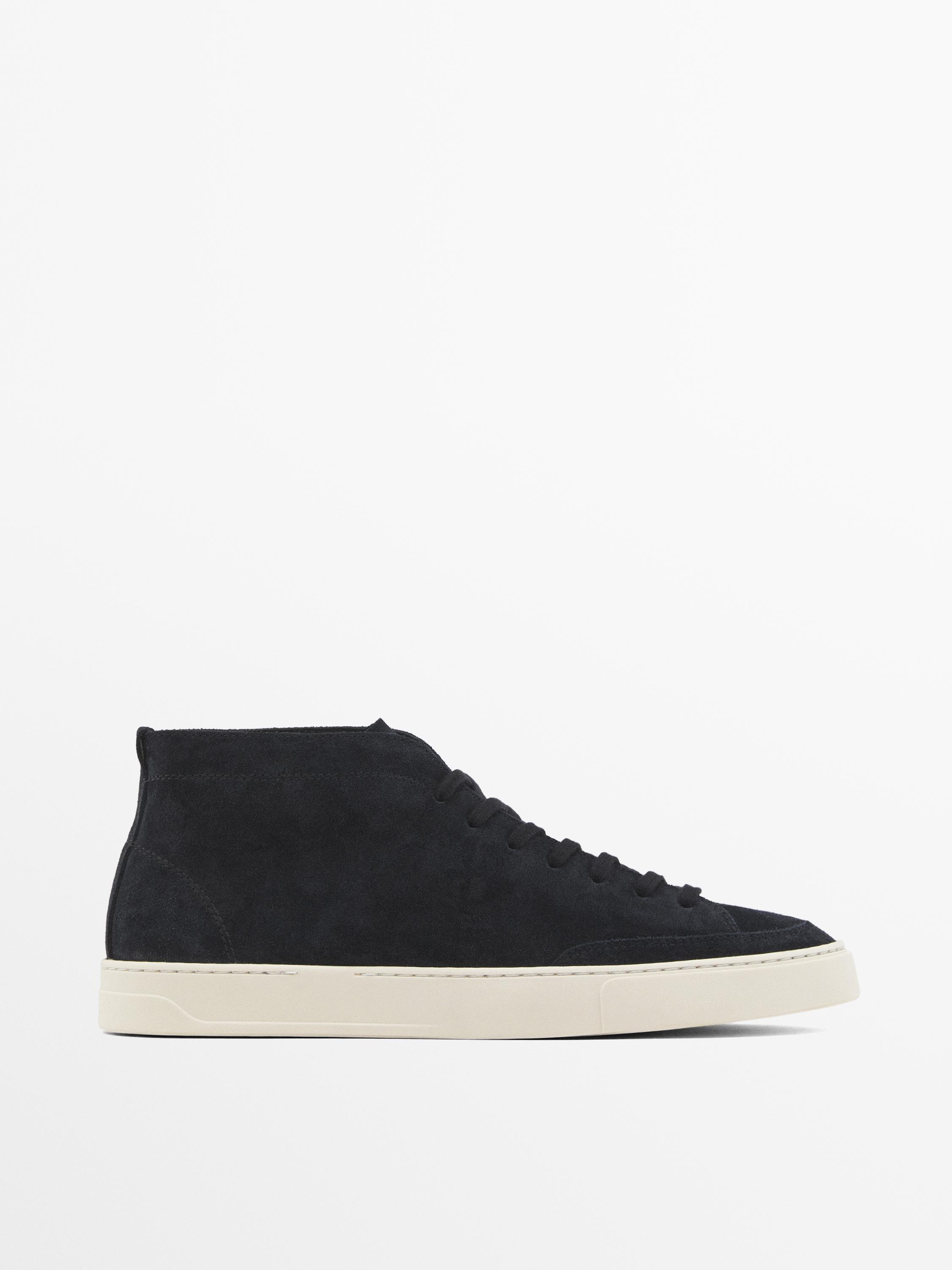 Split leather high-top trainers Massimo Dutti