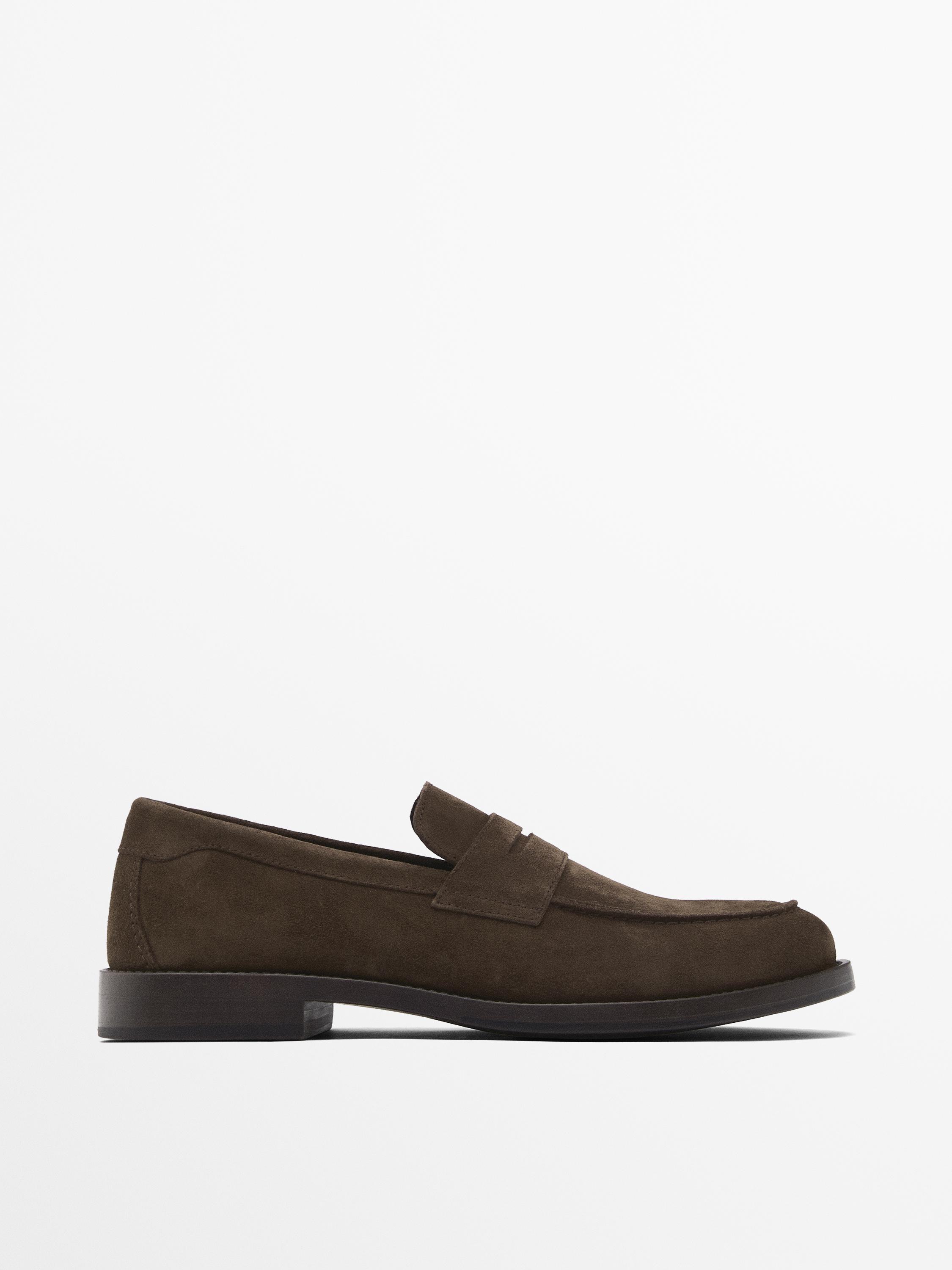 Split suede penny loafers Massimo Dutti