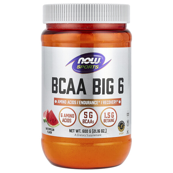 Sports, BCAA Big 6, Watermelon, 21.16 oz (Унции) (600 g) NOW Foods