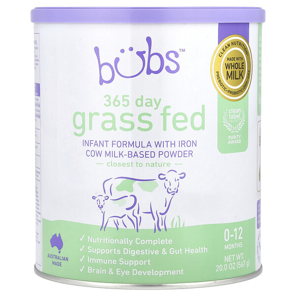 365 Day Grass Fed, Infant Formula With Iron Cow Milk-Based Powder, 0-12 Months, 20 oz (567 g) Aussie Bubs