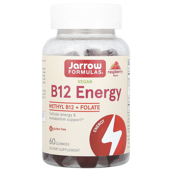 Vegan B12 Energy Gummies (Жевательные конфеты), Raspberry, 60 Gummies Jarrow Formulas