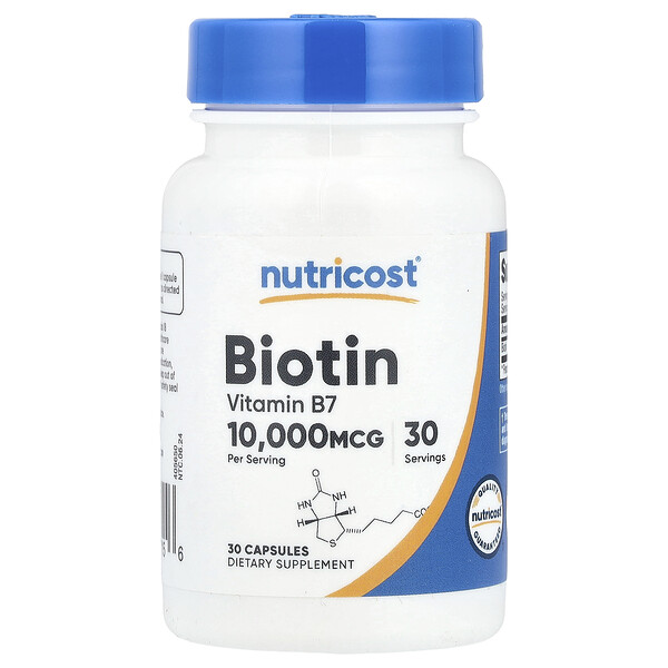 Biotin, 10,000 mcg, 30 Capsules (Капсулы) Nutricost