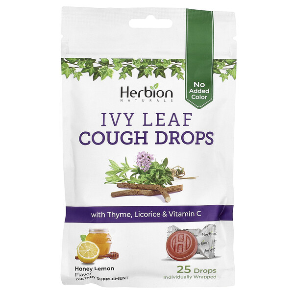 Ivy Leaf Cough Drops (Капли), Honey Lemon, 25 Individually Wrapped Drops Herbion Naturals