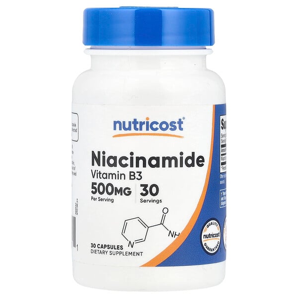 Niacinamide, 500 mg, 30 Capsules Nutricost