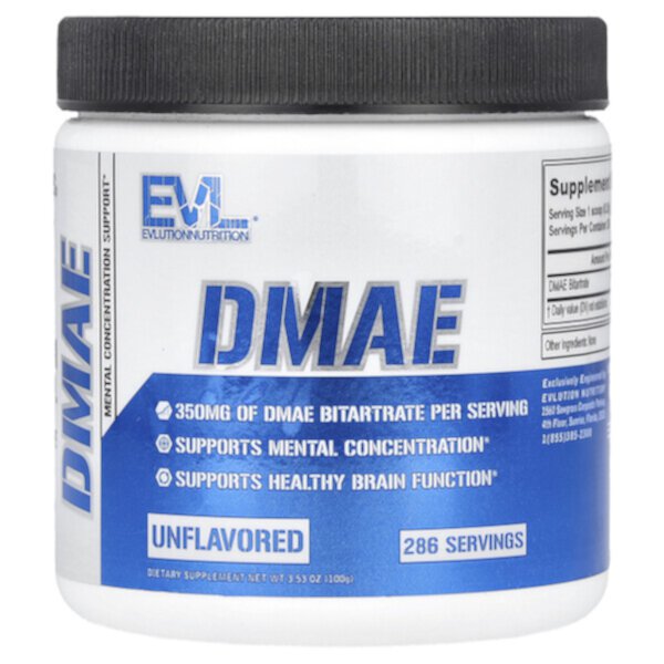 DMAE, Unflavored (Без вкуса), 3.53 oz (Унции) (100 g) EVLution Nutrition