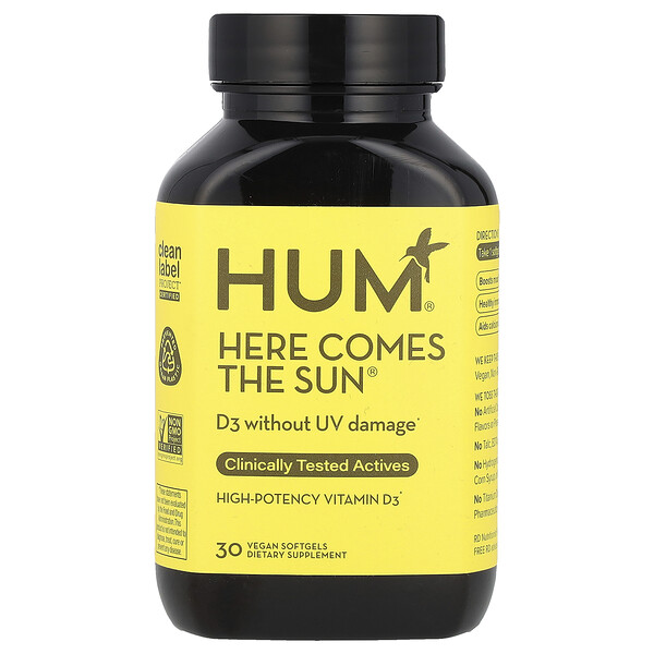 Here Comes The Sun®, High-Potency Vitamin D3, 30 Vegan Softgels (Мягкие капсулы) HUM Nutrition