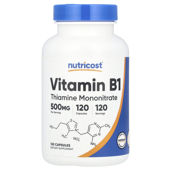 Vitamin B1, 500 mg, 120 Capsules (Капсулы) Nutricost