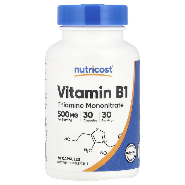 Vitamin B1, 500 mg , 30 Capsules Nutricost