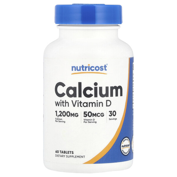 Calcium with Vitamin D, 60 Tablets Nutricost