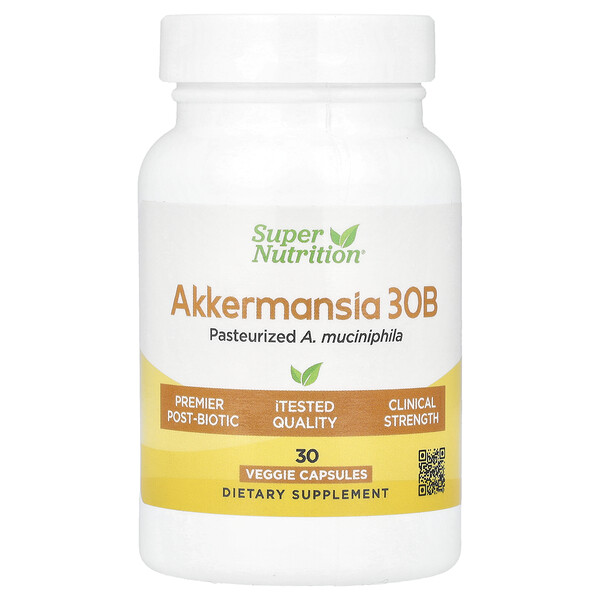 Akkermansia 30B Pasteurized A. Muciniphila, 30 Veggie Capsules (Капсулы на растительной основе) Super Nutrition