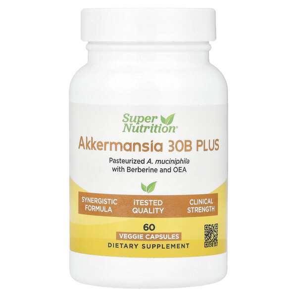 Akkermansia 30B PLUS Pasteurized A. Muciniphila with Berberine and OEA, 60  Veggie Capsules (Капсулы на растительной основе) Super Nutrition