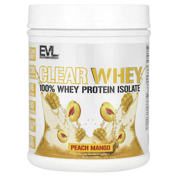 Clear Whey, 100% Whey Protein Isolate, Peach Mango, 1.1 lb (Фунты) (500 g) EVLution Nutrition