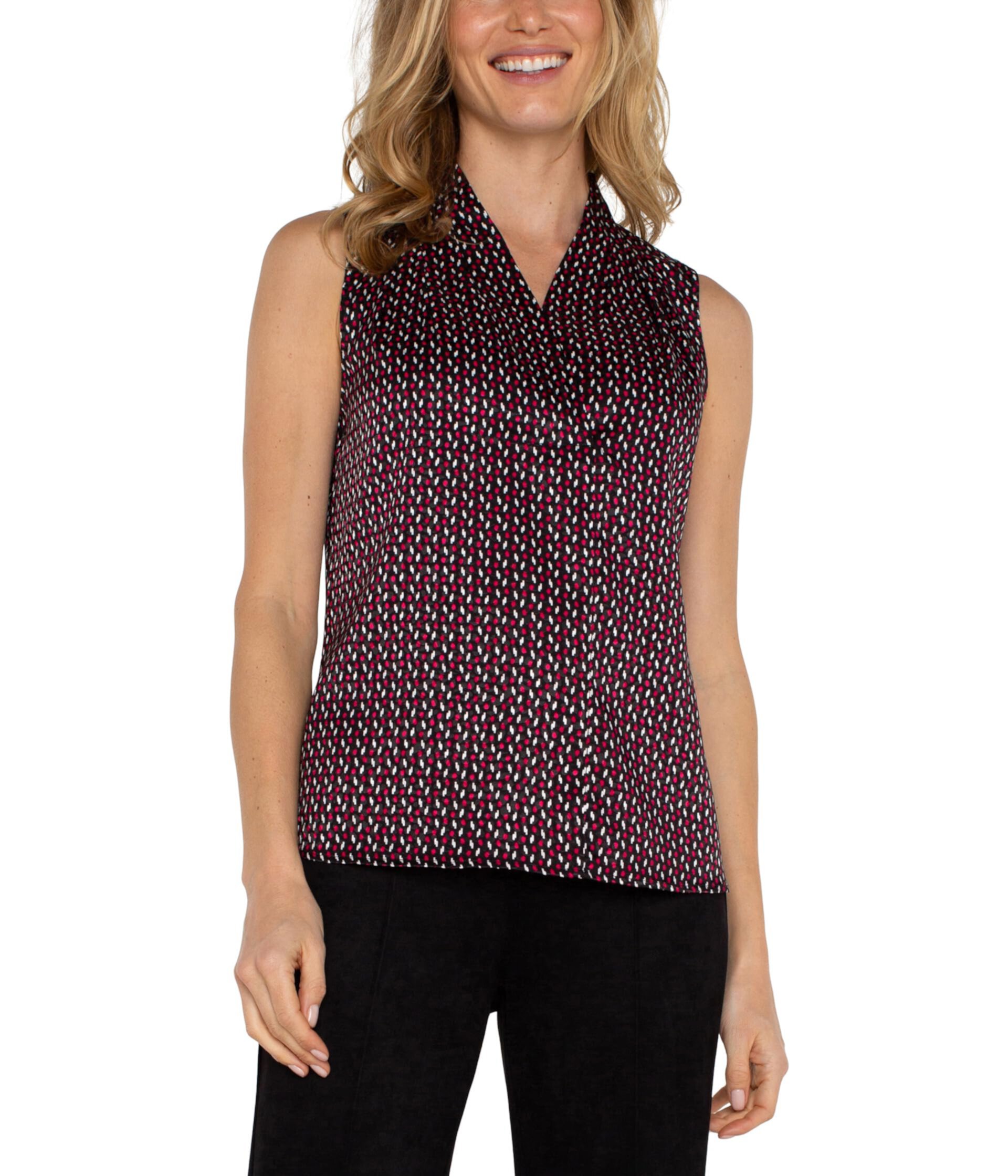 Sleeveless Pleated Neck Woven Blouse Animal Jacquard Shirting Liverpool Los Angeles