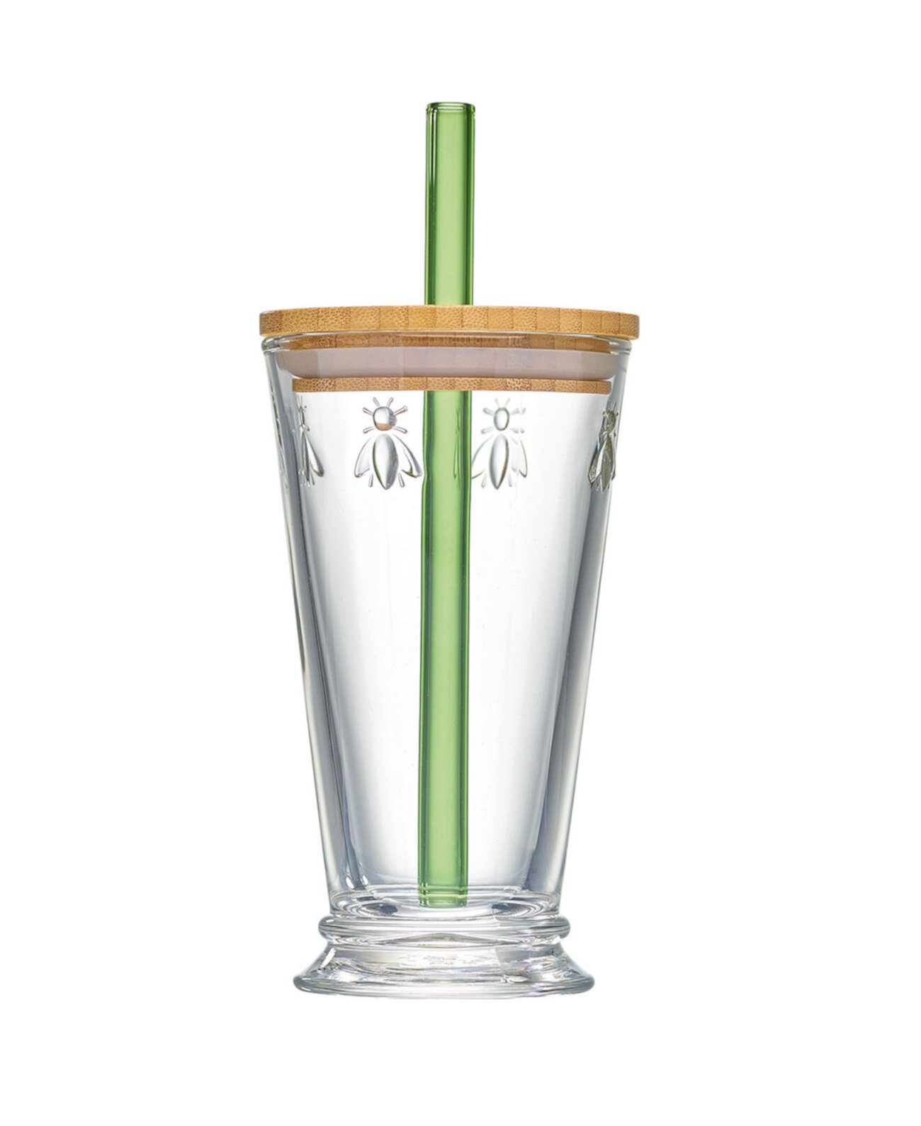 Napoleon Bee Bubble Tea Glass with Wood Lid and Straw, 15 oz. La Rochère