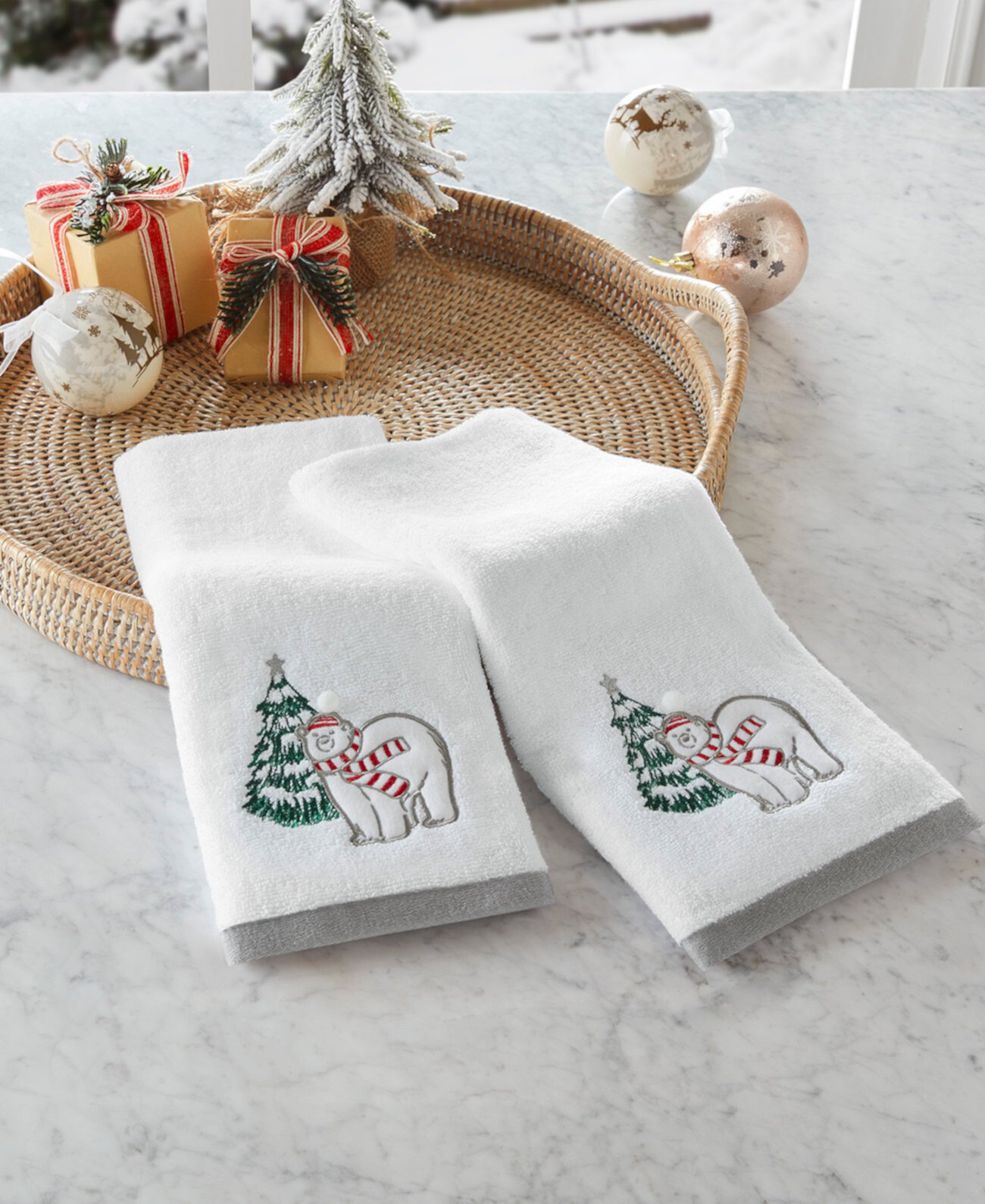 Polar Bear Embroidered 2-Pc. Hand Towel Set, Created for Macy's Holiday Lane