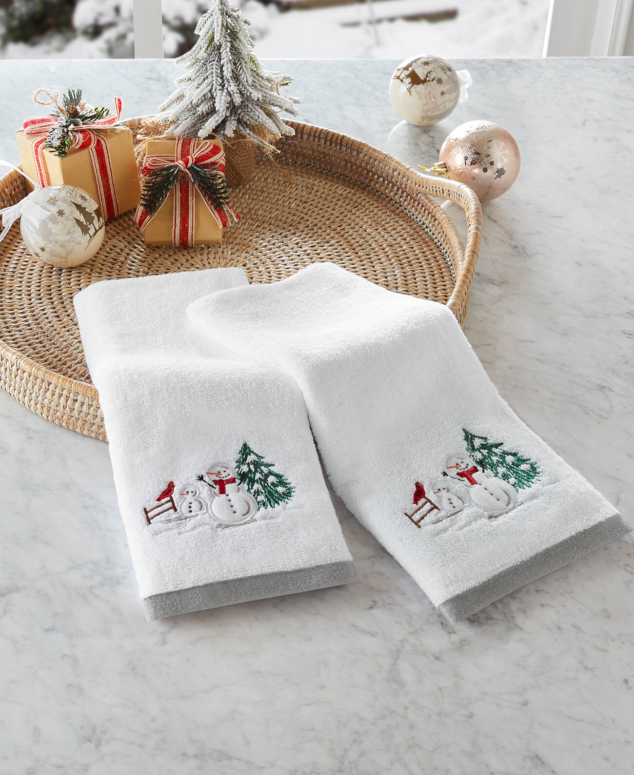 Snowman Embroidered 2-Pc. Hand Towel Set, Created for Macy's Holiday Lane