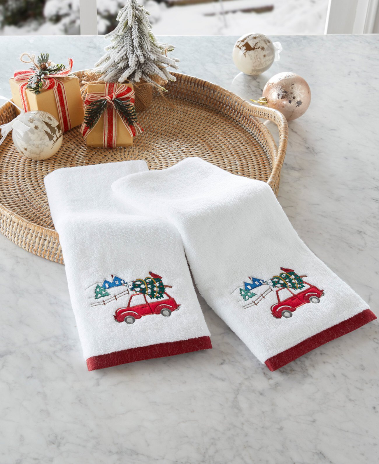 Tree Transport Embroidered 2-Pc. Hand Towel Set, Created for Macy's Holiday Lane