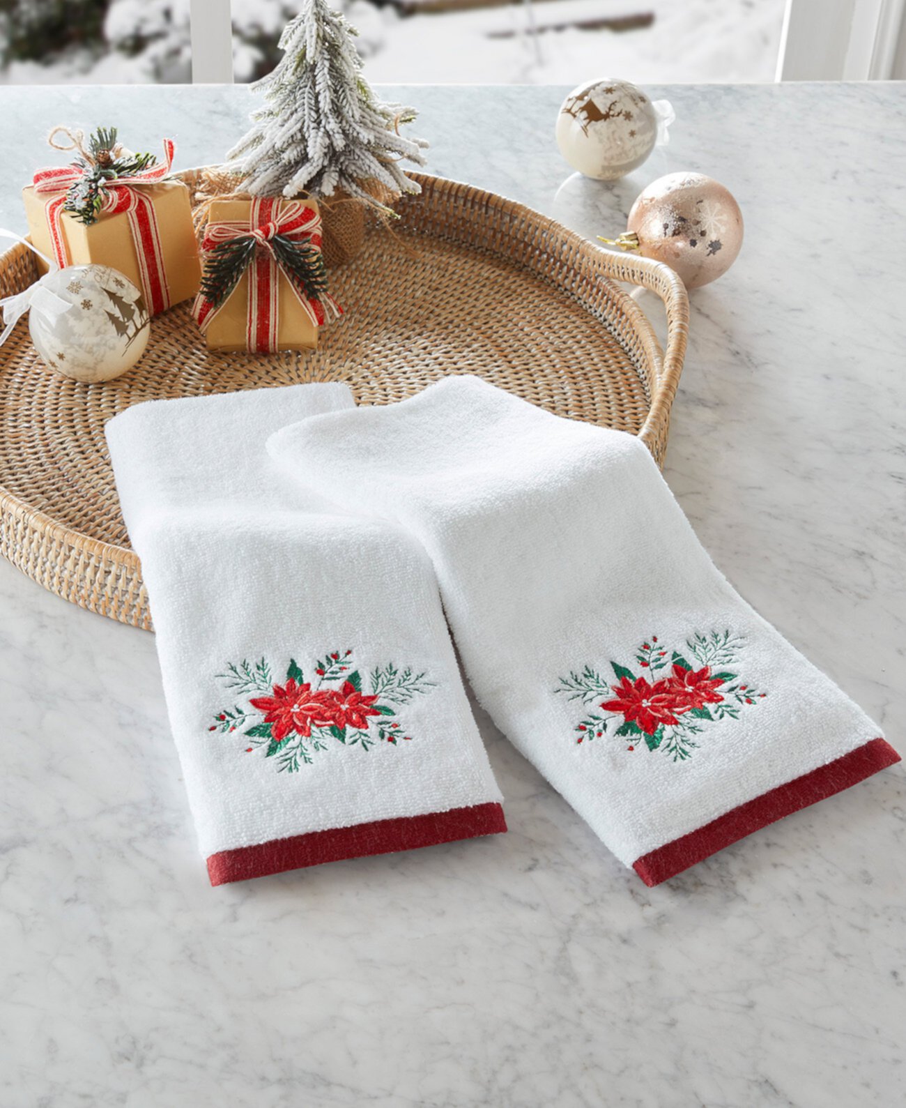 Poinsettia Embroidered 2-Pc. Hand Towel Set, Created for Macy's Holiday Lane