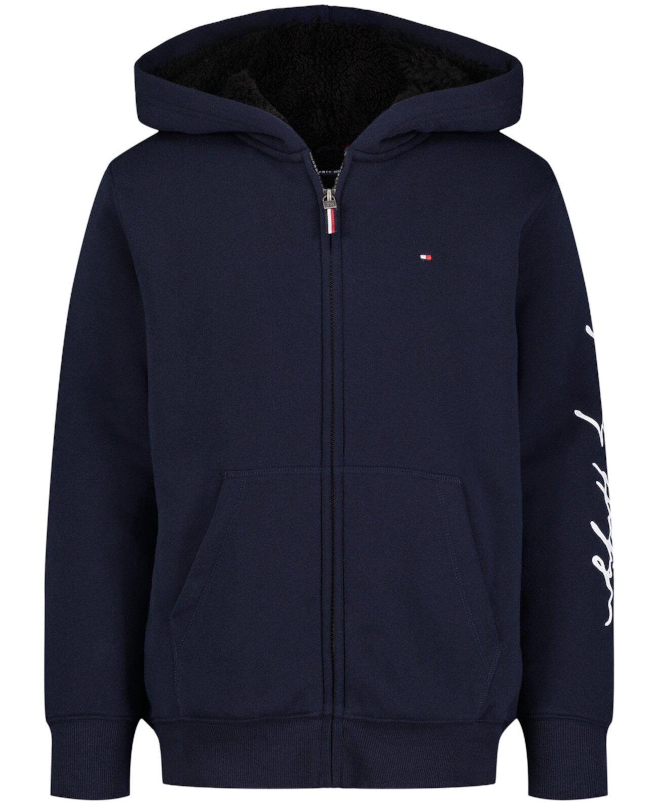 Big Boys Tommy Script Zip Front Soft Sherpa Hoodie Tommy Hilfiger