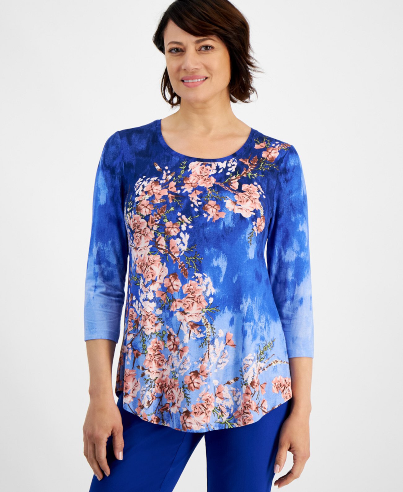 Women's Printed 3/4-Sleeve Top, Created for Macy's J&M Collection