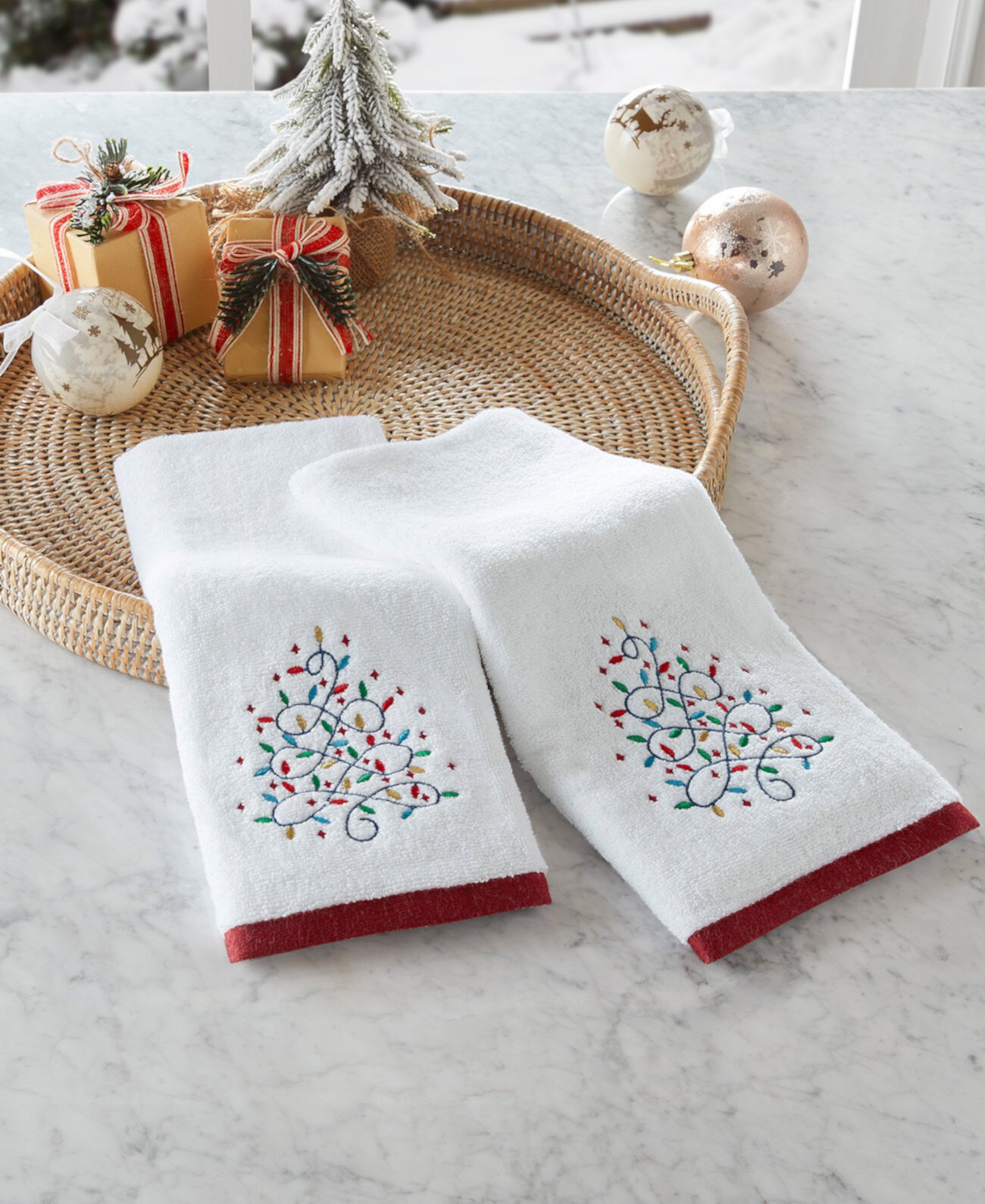 Tree Light Embroidered 2-Pc. Hand Towel Set, Created for Macy's Holiday Lane