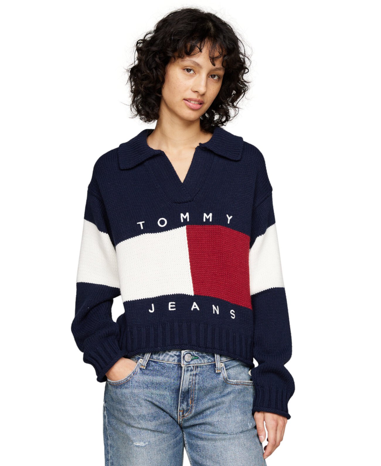 Женский Свитер Tommy Jeans с Воротником и Логотипом Tommy Jeans