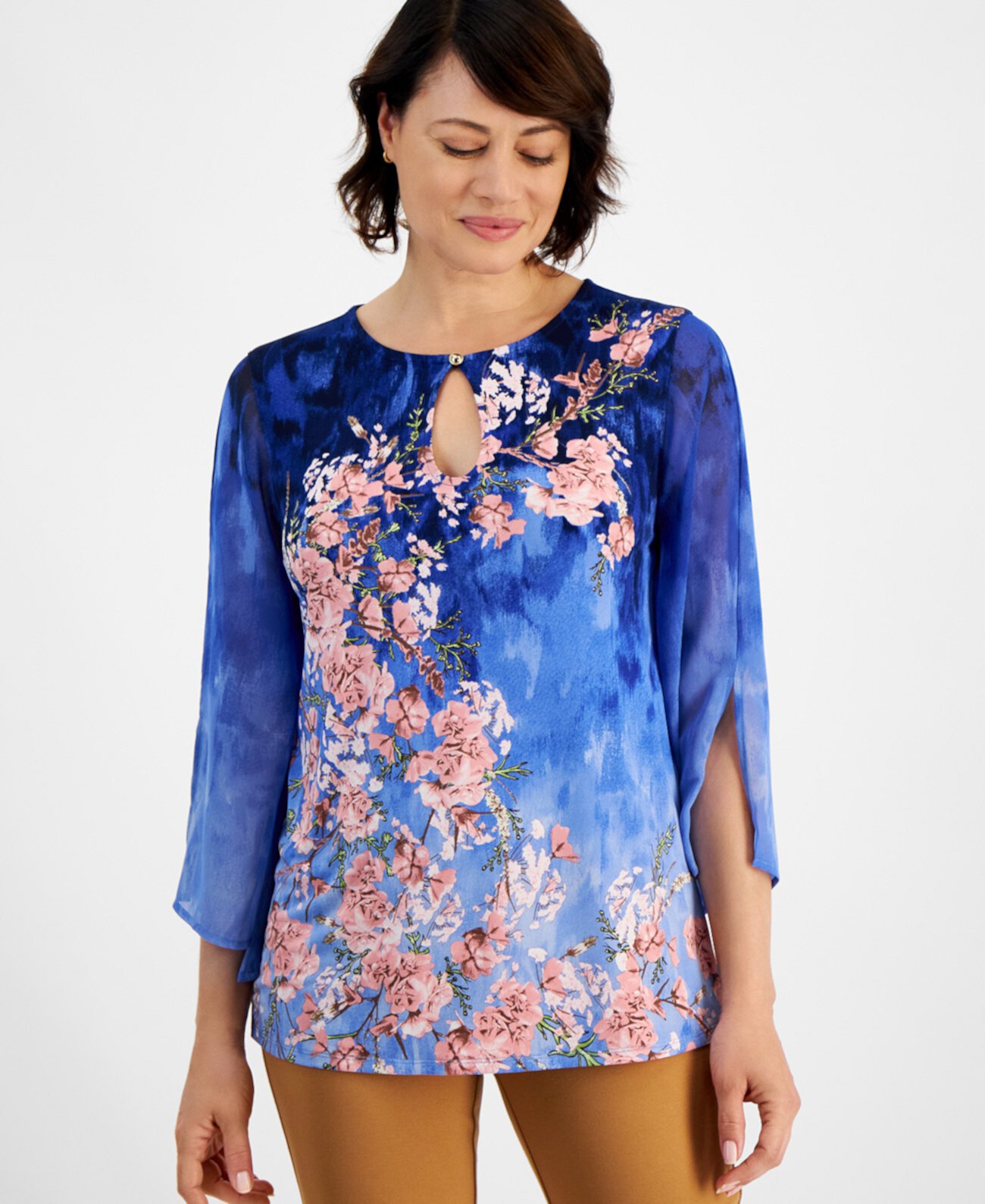 Women's Botanical Whisp Chiffon-Sleeve Top, Created for Macy's J&M Collection