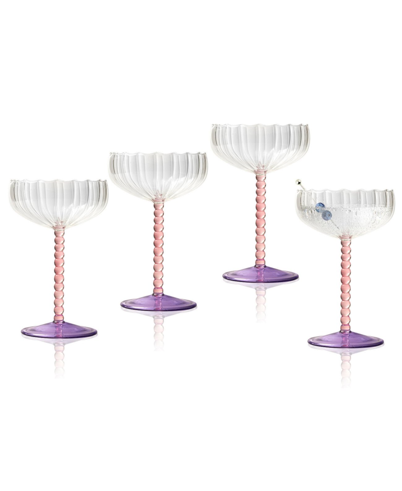 Mardi Gras Coupes, Set of 4 Qualia Glass