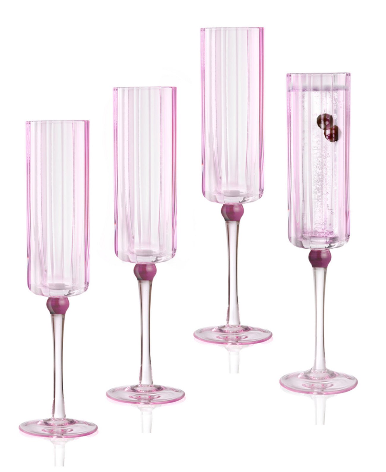 Cranberry Champagne Flutes, Set of 4 Qualia Glass