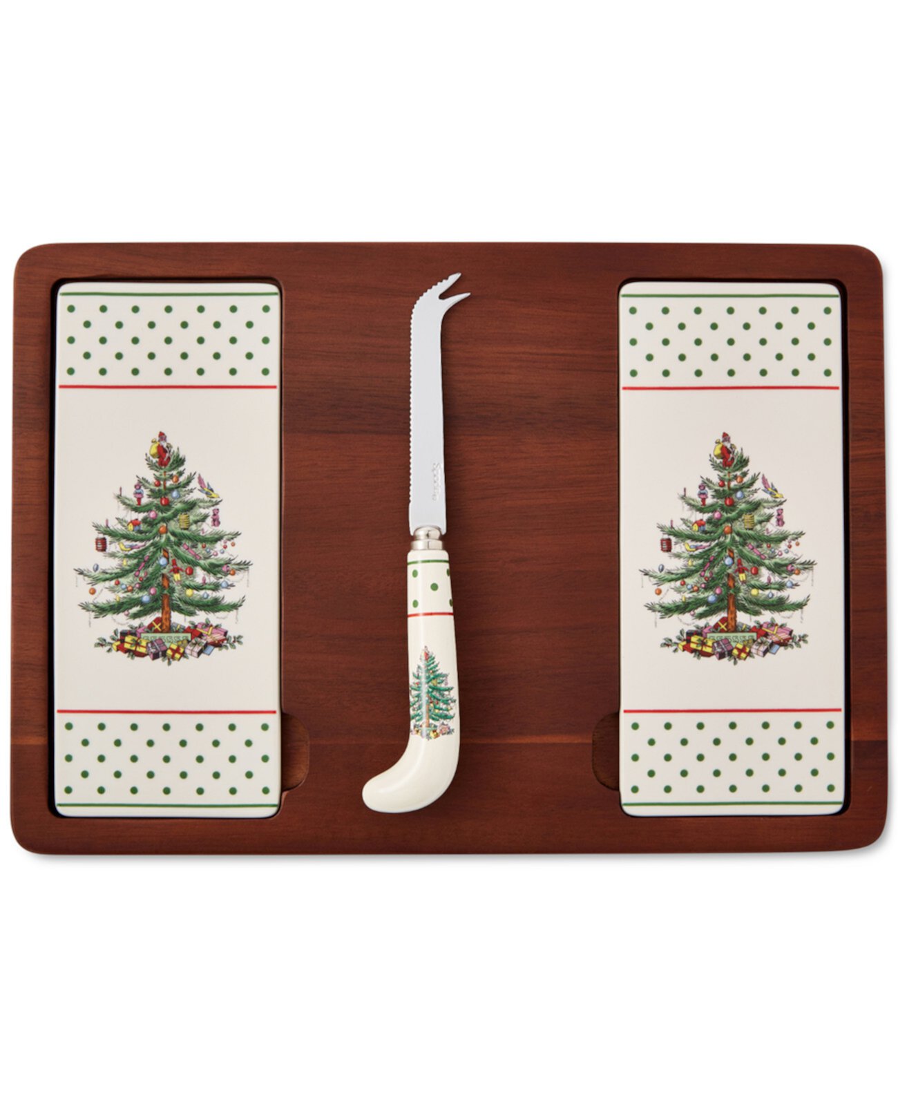 Christmas Tree Polka Dot Cheese Board & Knife Set Spode