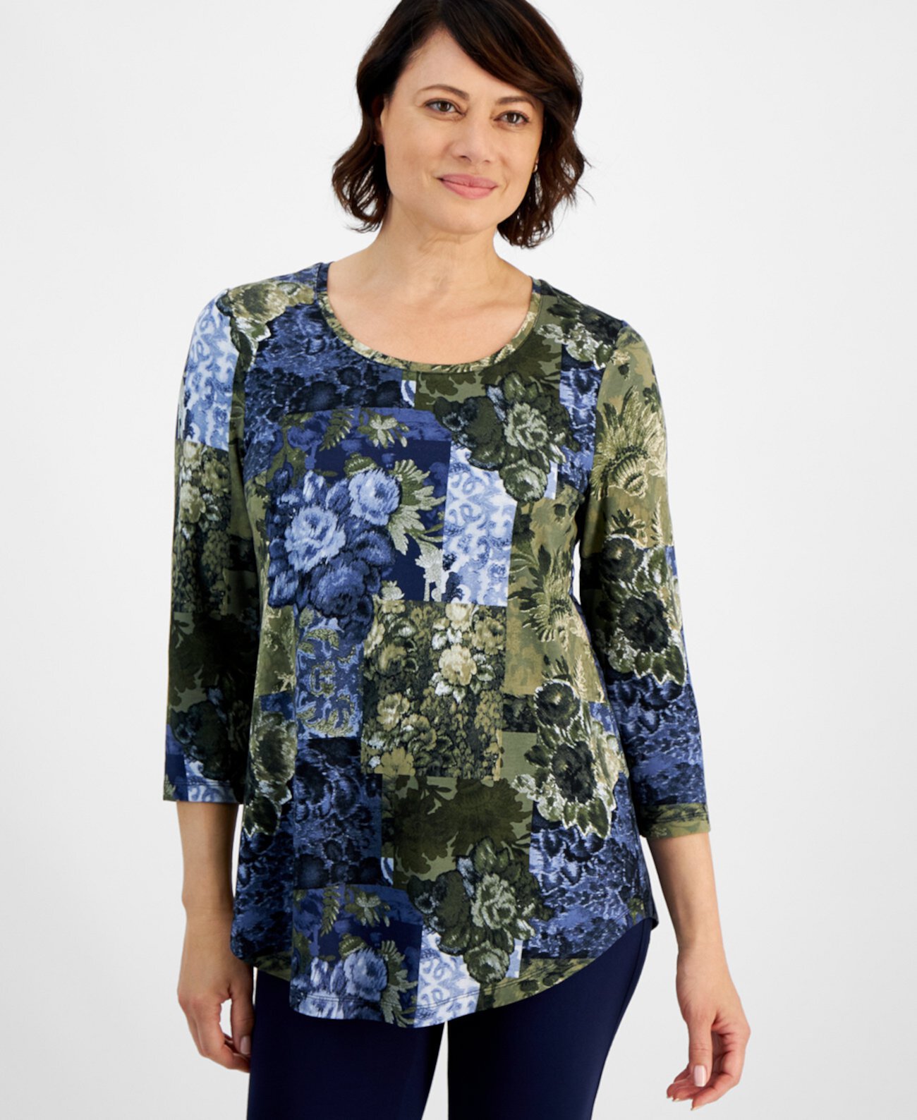 Women's Printed Scoop-Neck Top, Created for Macy's J&M Collection