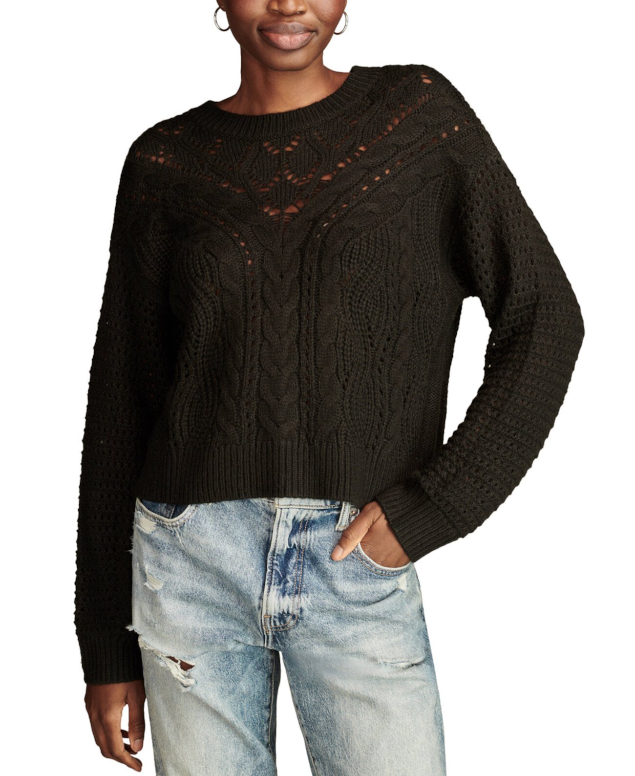 Женский Пуловер Lucky Brand Open-Knit-Yoke Lucky Brand