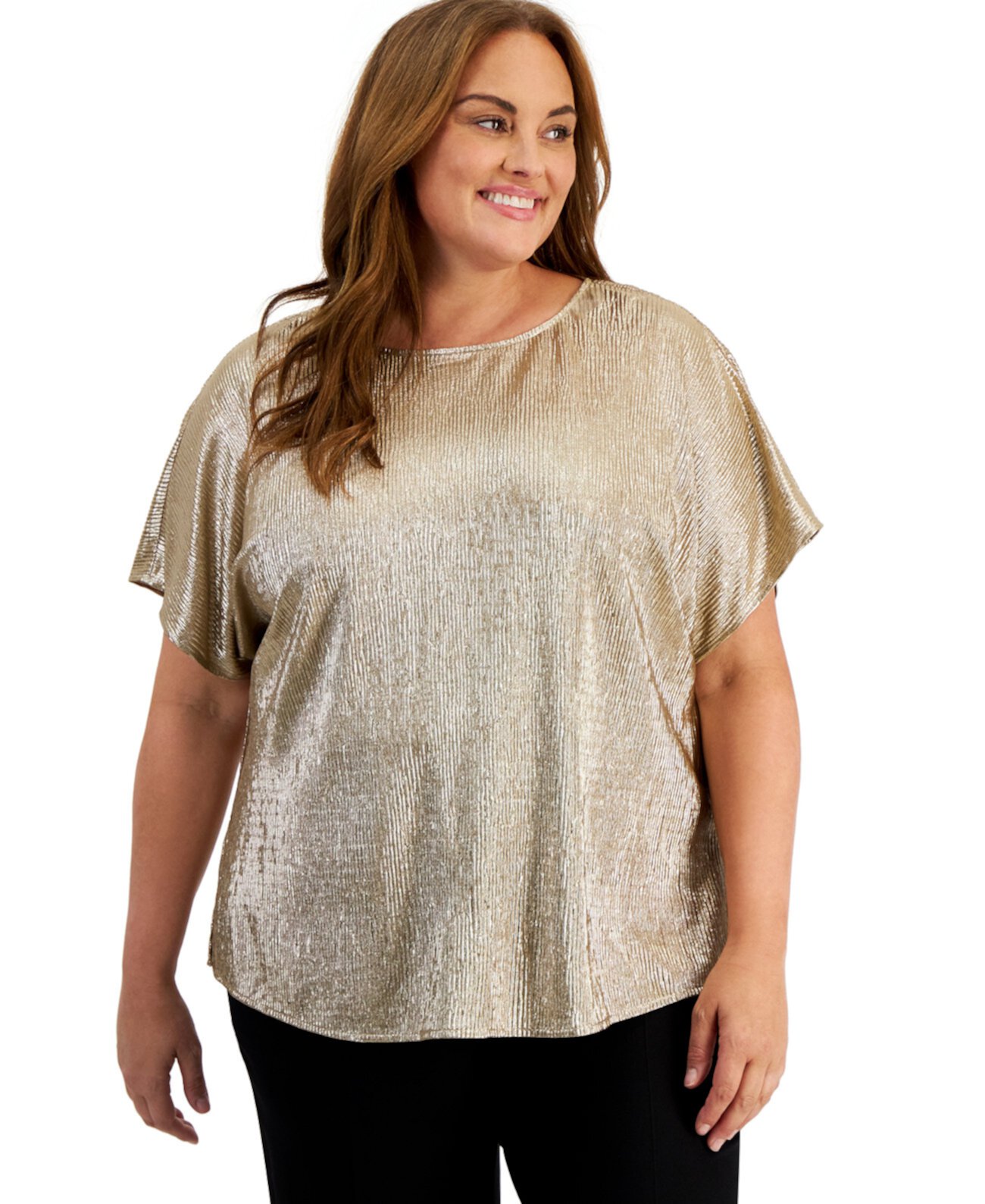 Женская Блузка Anne Klein Plus Size Metallic Dolman-Sleeve Anne Klein