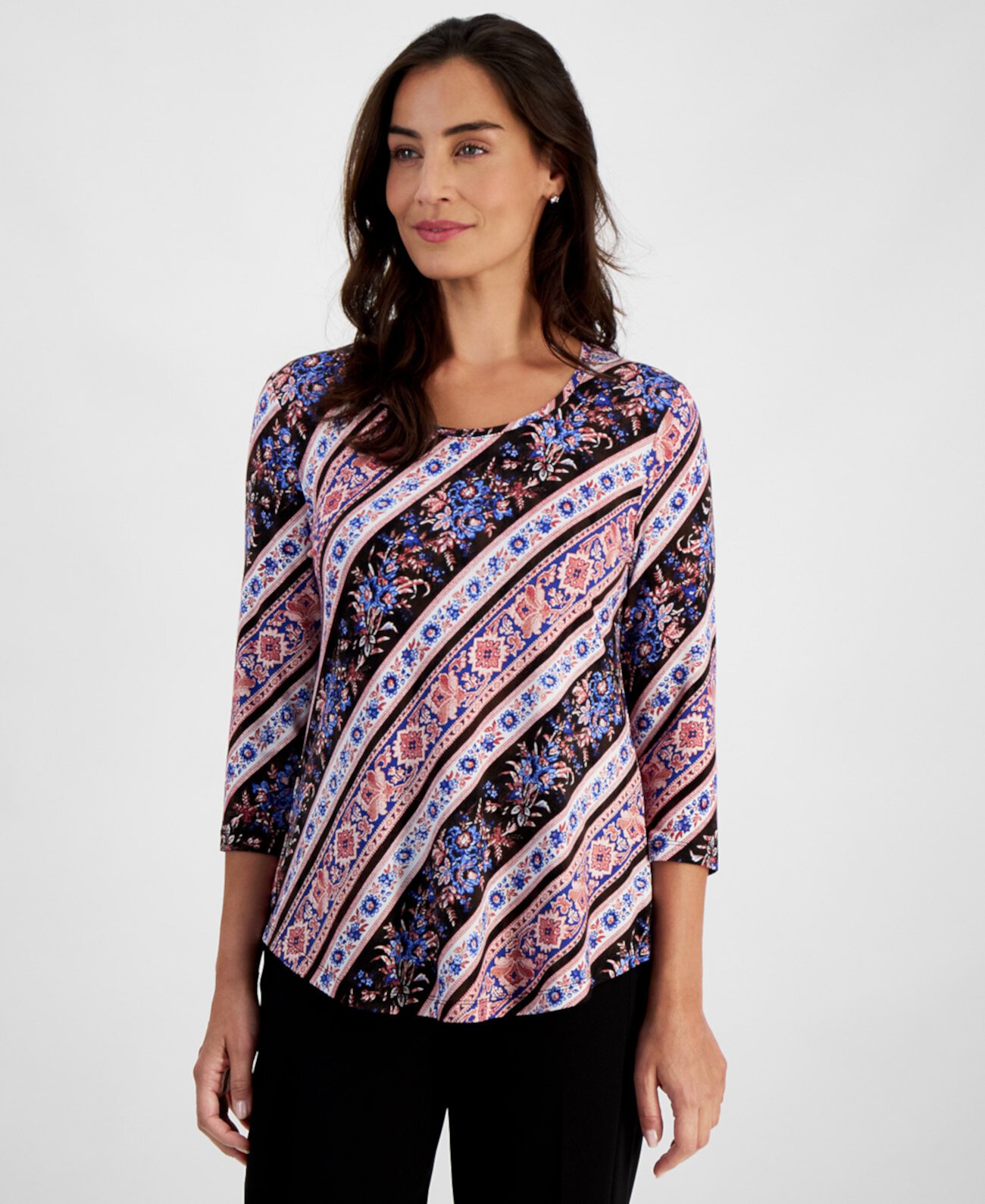 Petite Tapestry 3/4-Sleeve Top, Created for Macy's J&M Collection