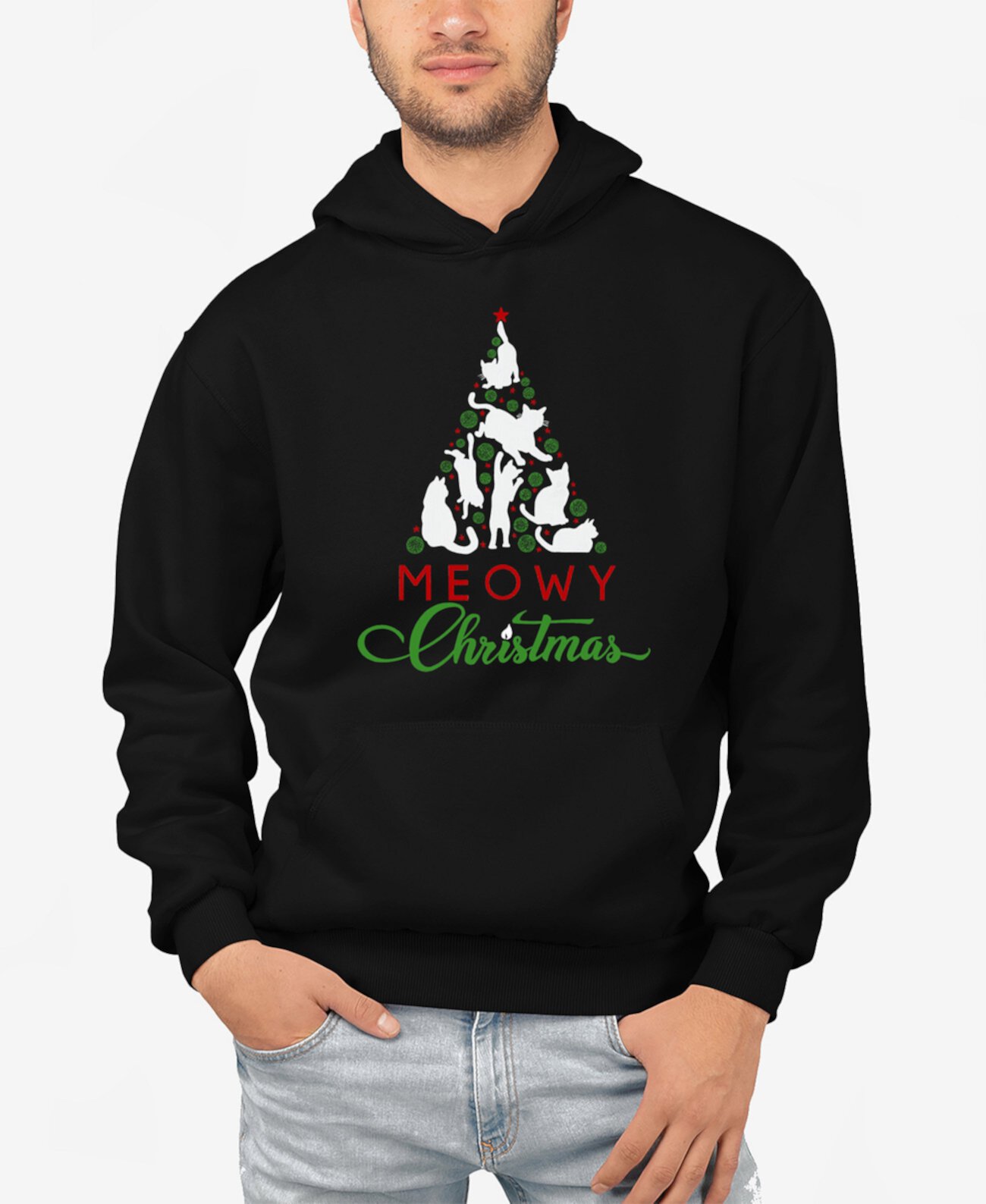 Мужская Толстовка LA Pop Art Meowy Christmas Tree Word Art LA Pop Art