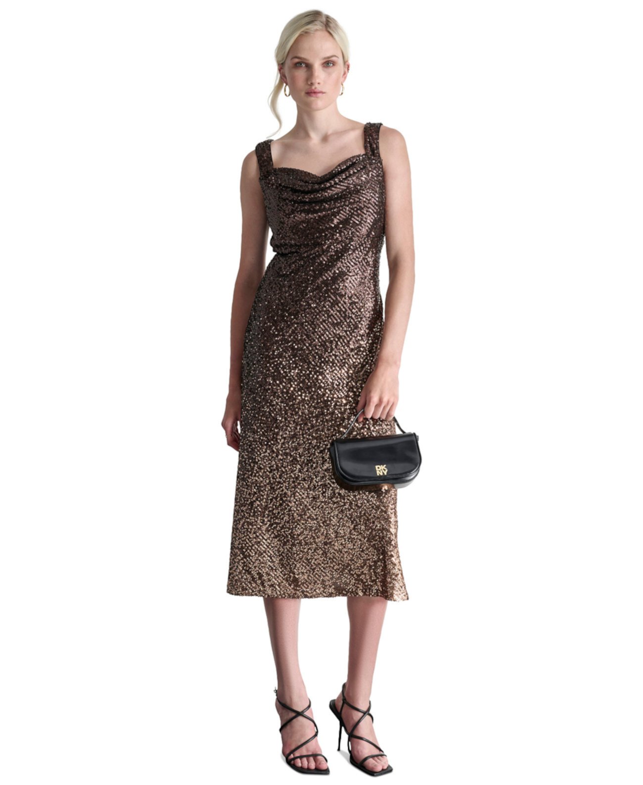 Женское Платье DKNY Petite Cowl-Neck Sleeveless Sequin Midi Dress DKNY