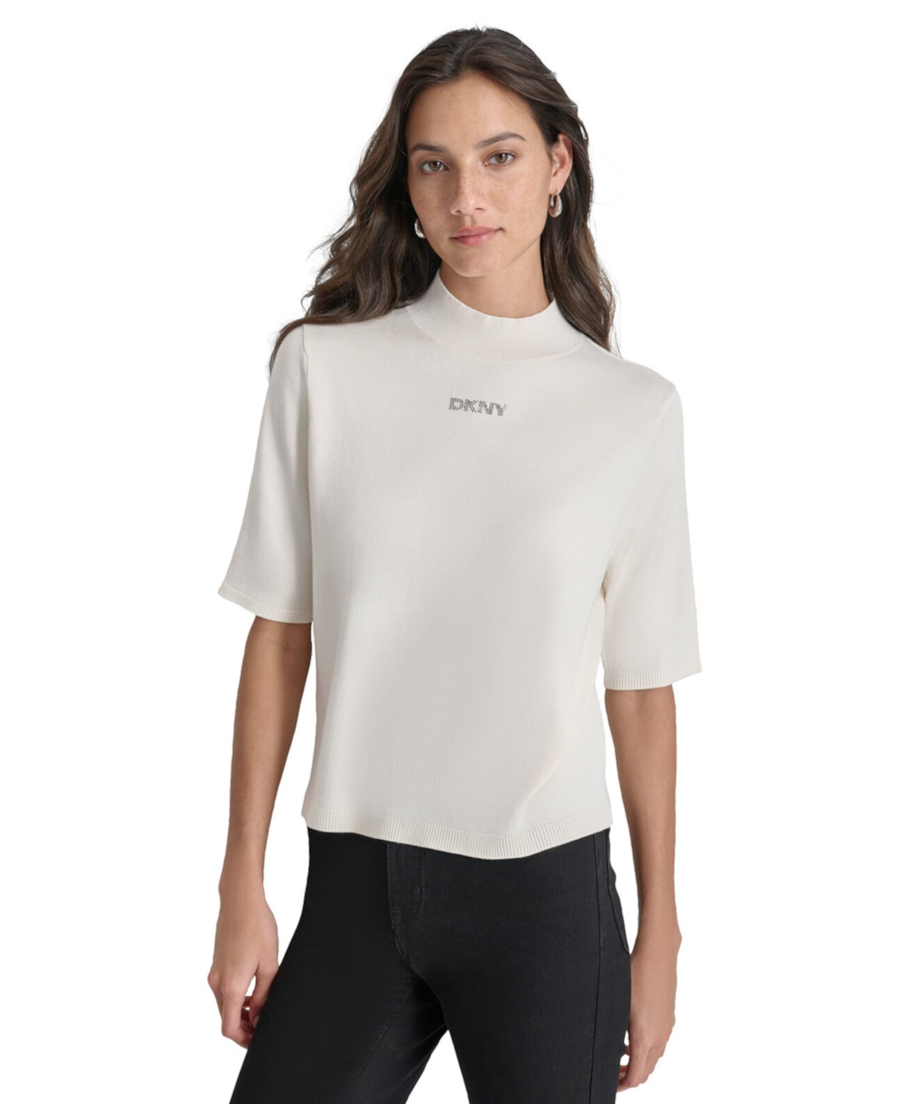 Женский Пуловер DKNY Petite Mock-Neck с Украшенным Логотипом DKNY