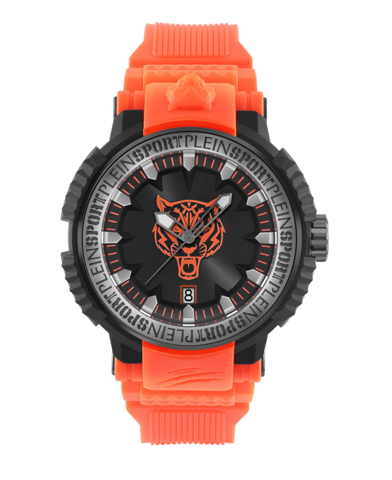 Смарт часы Plein Sport Tiger Power 3 Hand Date Quartz с оранжевым силиконовым ремешком, 45мм Plein Sport