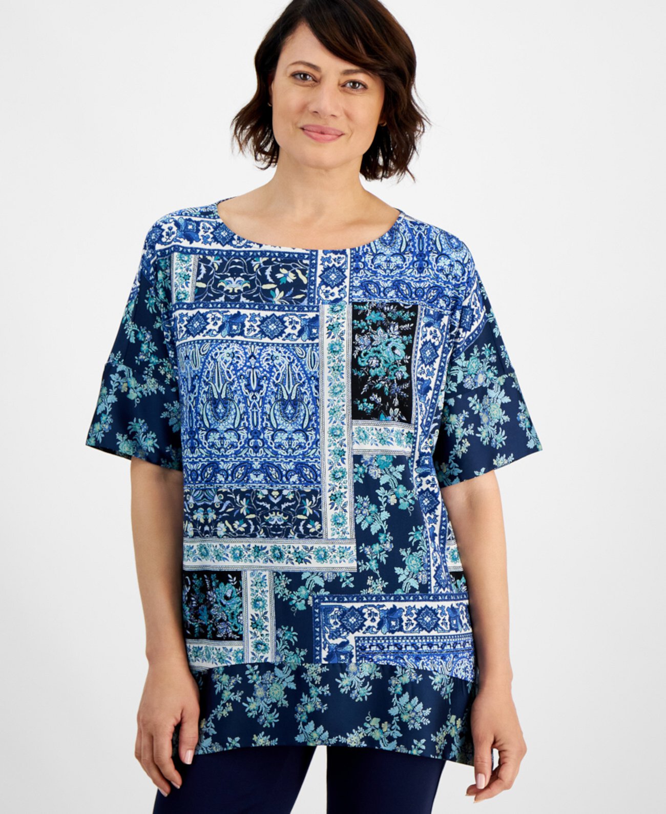 Women's Patchwork Print Dolman-Sleeve Top, Created for Macy's J&M Collection