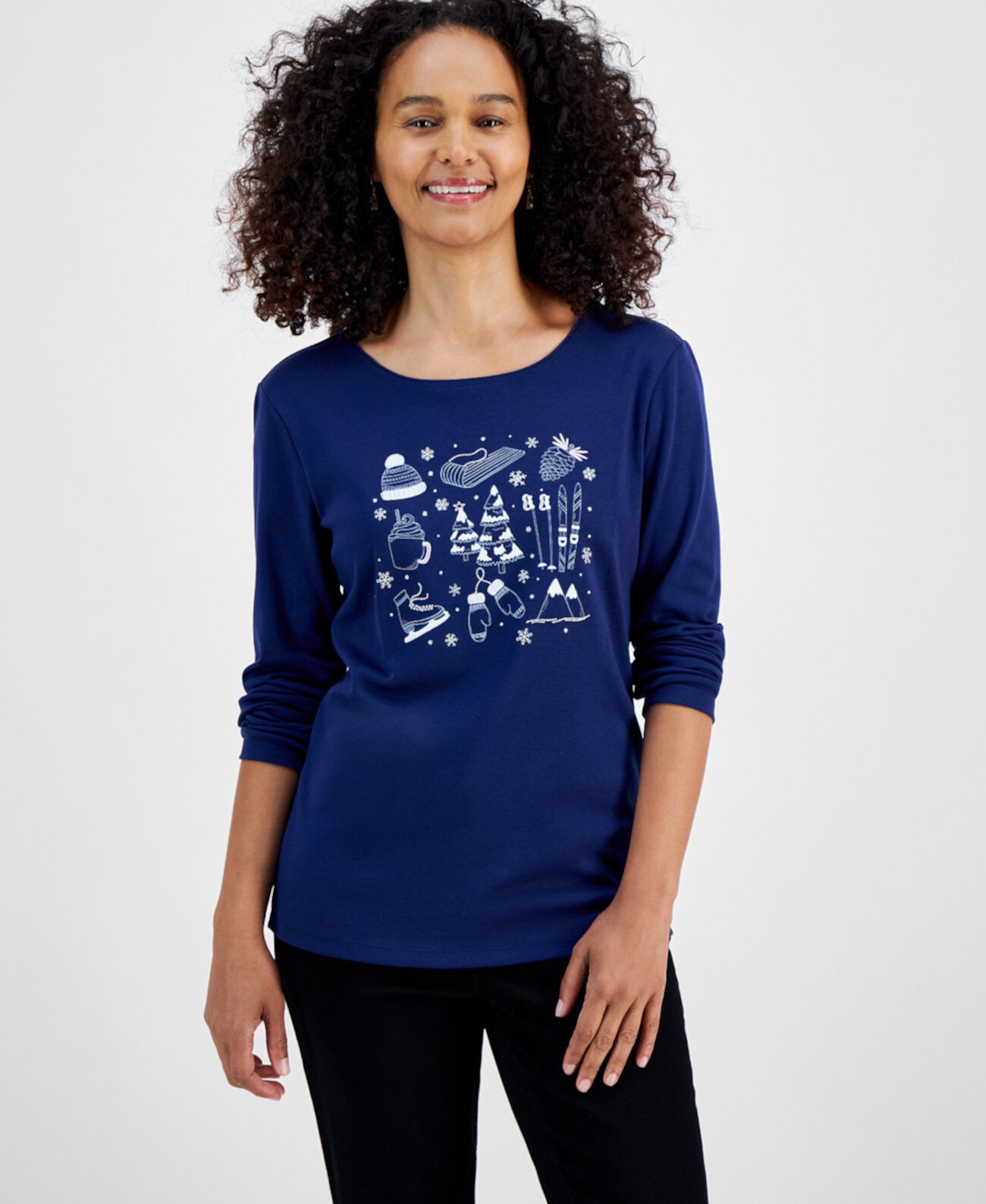 Women's Snowy Day Long-Sleeve Top, Created for Macy's Holiday Lane