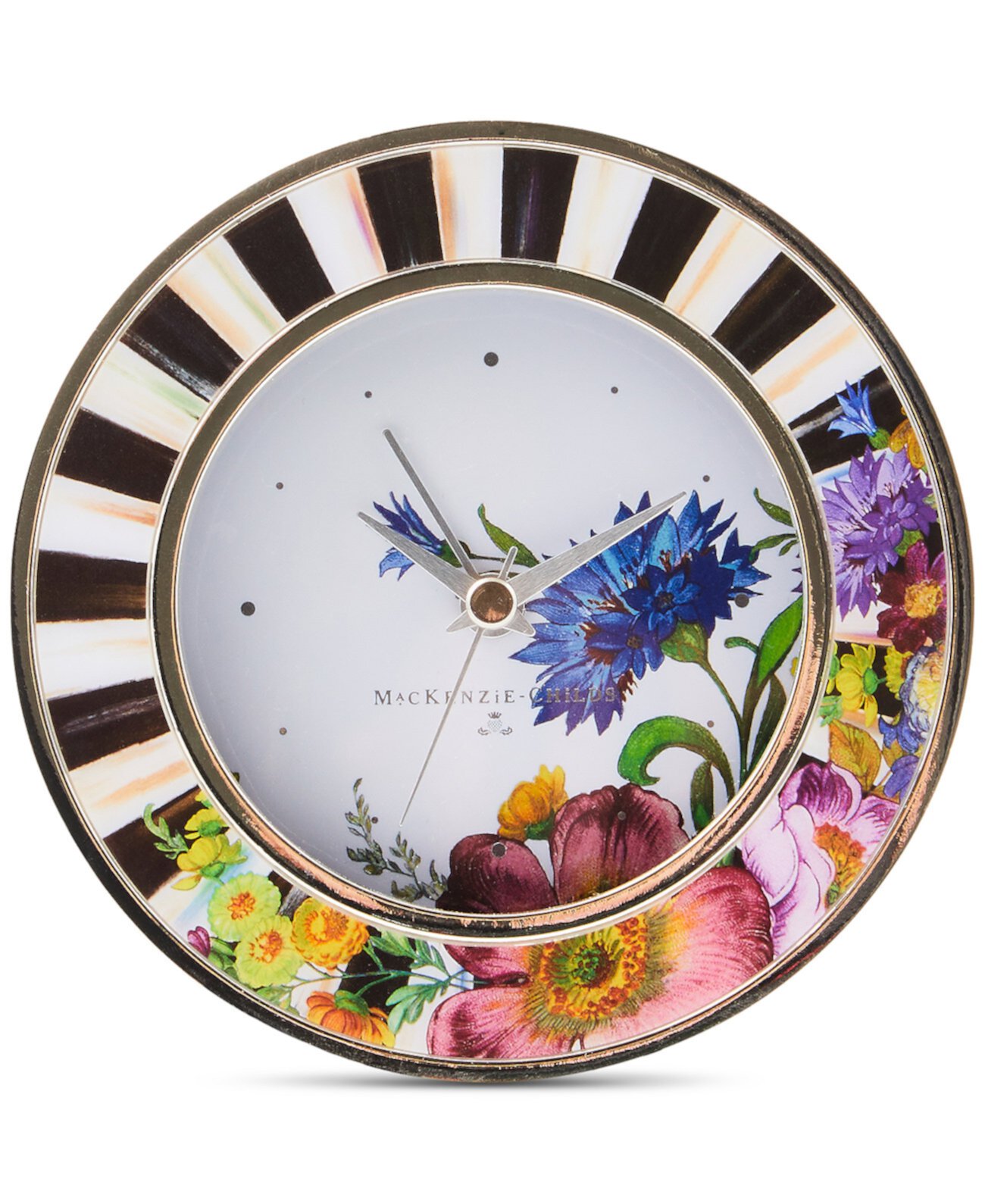 Flower Market Silver Plated Round Desk Clock MacKenzie-Childs