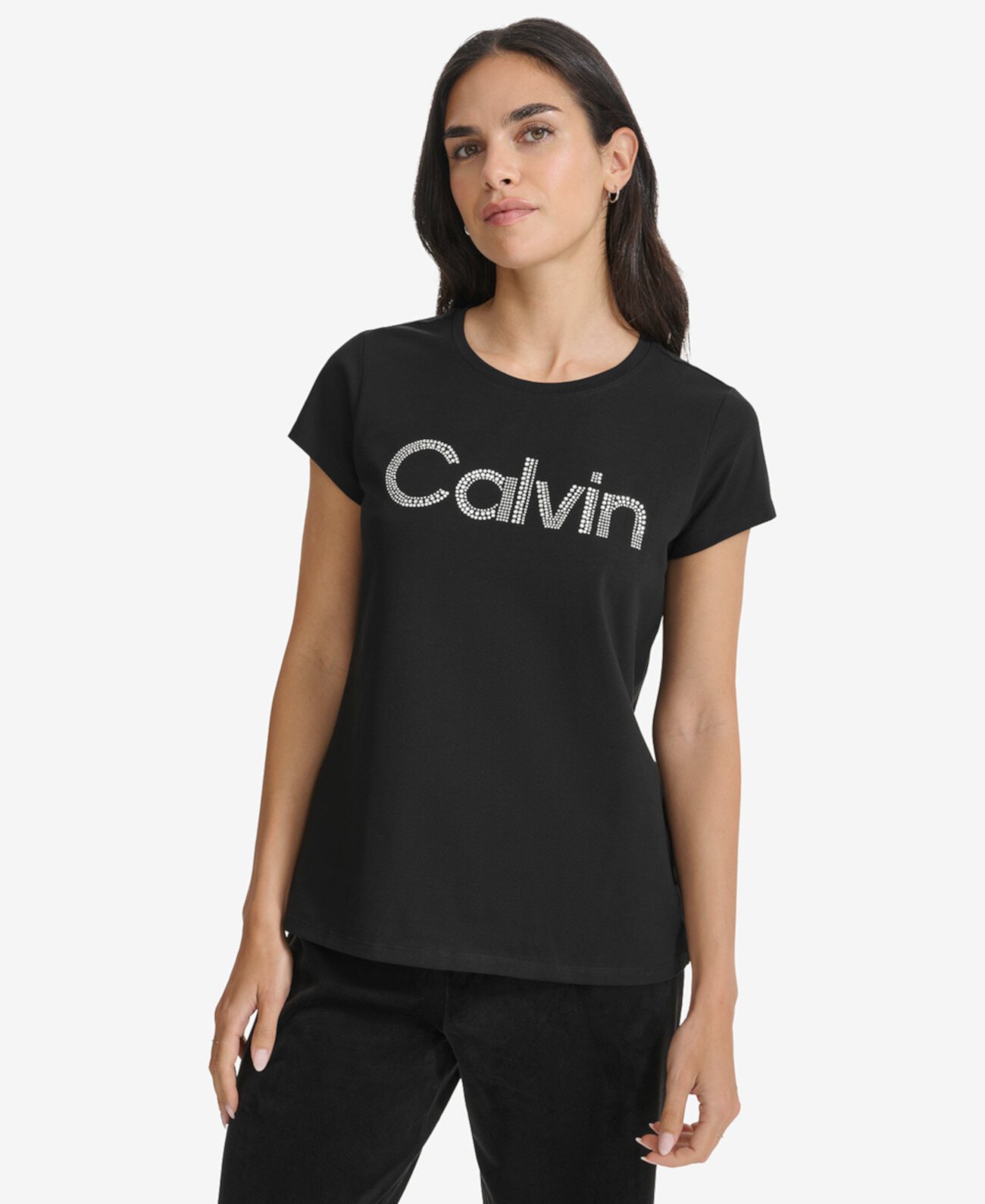 Женская Футболка Calvin Klein Crewneck с кристаллическим логотипом Calvin Klein